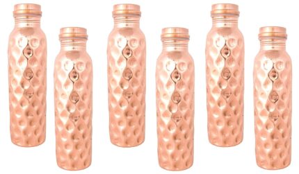 Pure Copper Bottle Diamond Hammer Joint less Sleek Leak proof 1 Ltr